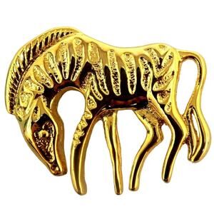 Stylized Zebra Brooch Pin • Goldtone Metal • 1-3/4" x 1-1/2"